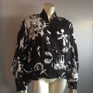 VTG 1990s Graffiti Bomber Jacket Rayon PLUS SIZE